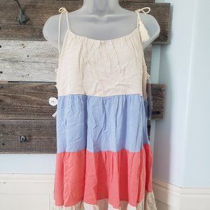 NEW 143 Story Colorblock Ruffles Dress in Coral Sizes S/1X